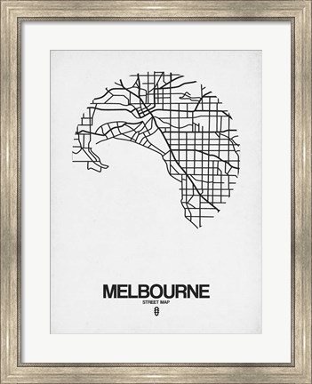 Framed Melbourne Street Map White Print