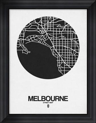 Framed Melbourne Street Map Black on White Print
