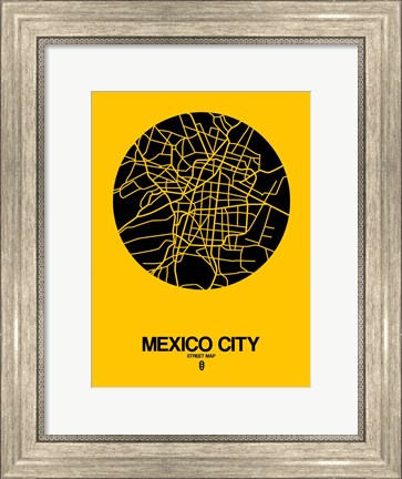 Framed Mexico City Street Map Yellow Print