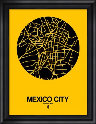 Framed Mexico City Street Map Yellow Print