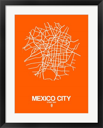 Framed Mexico City Street Map Orange Print