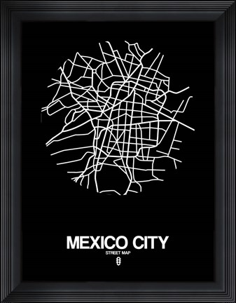 Framed Mexico City Street Map Black Print