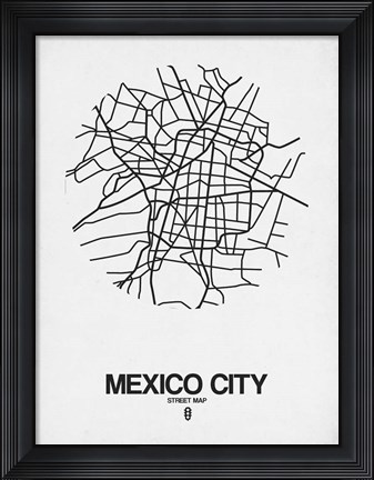 Framed Mexico City Street Map White Print