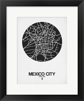 Framed Mexico City Street Map Black on White Print