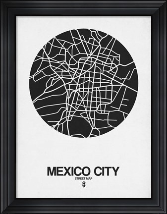 Framed Mexico City Street Map Black on White Print