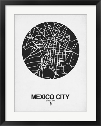 Framed Mexico City Street Map Black on White Print