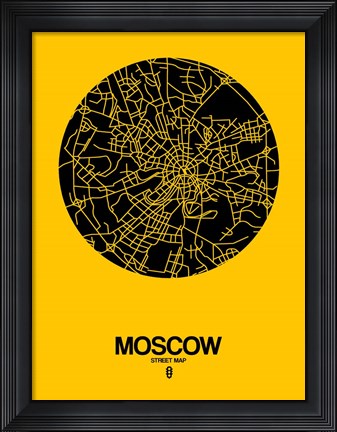 Framed Moscow Street Map Yellow Print