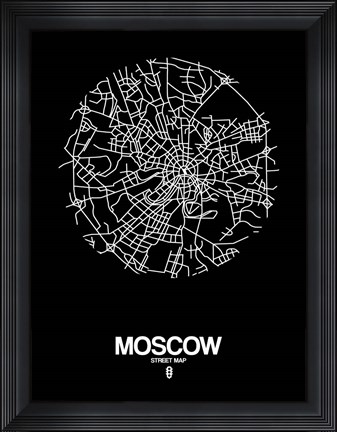 Framed Moscow Street Map Black Print