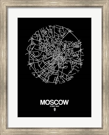 Framed Moscow Street Map Black Print