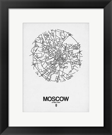 Framed Moscow Street Map White Print