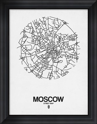 Framed Moscow Street Map White Print