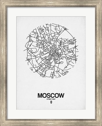 Framed Moscow Street Map White Print