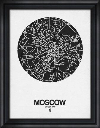 Framed Moscow Street Map Black on White Print