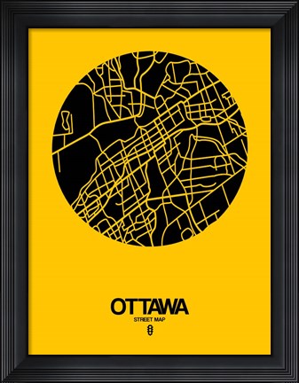 Framed Ottawa Street Map Yellow Print