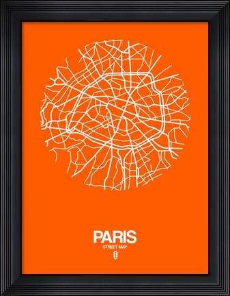 Framed Paris Street Map Orange Print