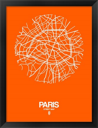 Framed Paris Street Map Orange Print