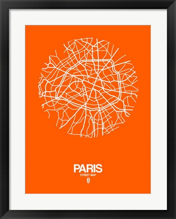 Framed Paris Street Map Orange Print