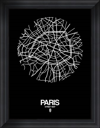 Framed Paris Street Map Black Print