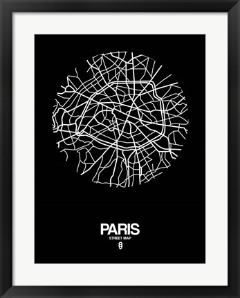 Framed Paris Street Map Black Print