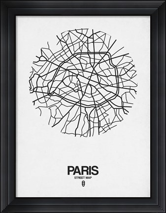 Framed Paris Street Map White Print