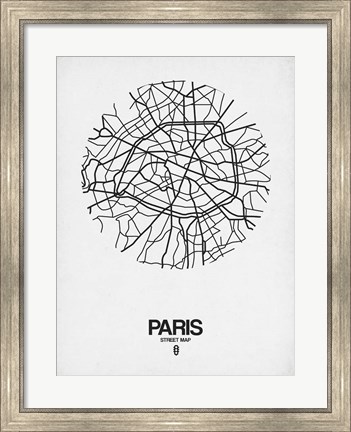 Framed Paris Street Map White Print