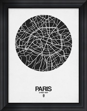 Framed Paris Street Map Black on White Print