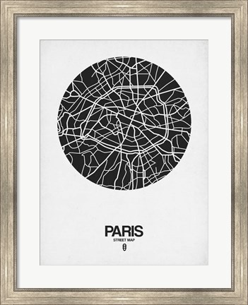 Framed Paris Street Map Black on White Print