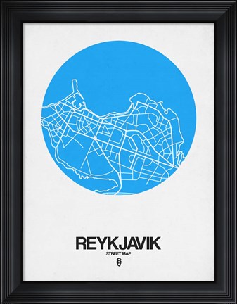 Framed Reykjavik Street Map Blue Print
