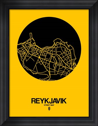 Framed Reykjavik Street Map Yellow Print