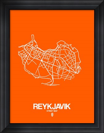 Framed Reykjavik Street Map Orange Print