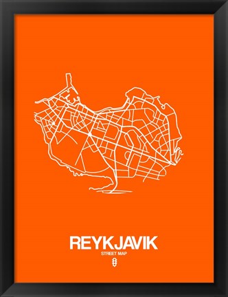 Framed Reykjavik Street Map Orange Print