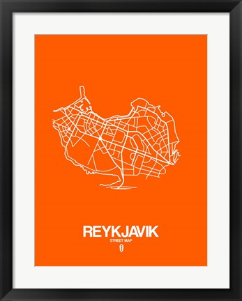 Framed Reykjavik Street Map Orange Print