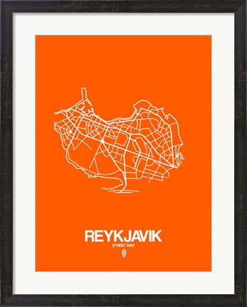 Framed Reykjavik Street Map Orange Print