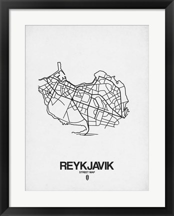 Framed Reykjavik Street Map White Print