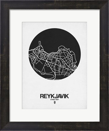 Framed Reykjavik Street Map Black on White Print