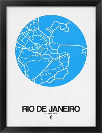 Framed Rio de Janeiro Street Map Blue Print