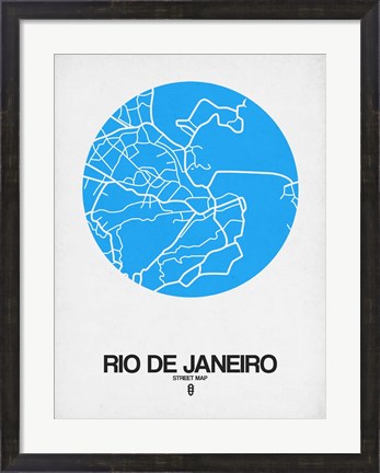 Framed Rio de Janeiro Street Map Blue Print