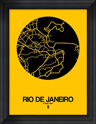 Framed Rio de Janeiro Street Map Yellow Print