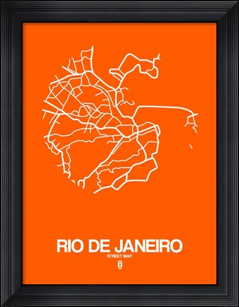 Framed Rio de Janeiro Street Map Orange Print