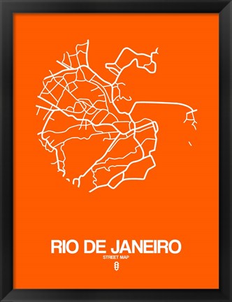 Framed Rio de Janeiro Street Map Orange Print