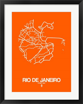 Framed Rio de Janeiro Street Map Orange Print