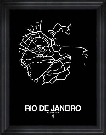 Framed Rio de Janeiro Street Map Black Print