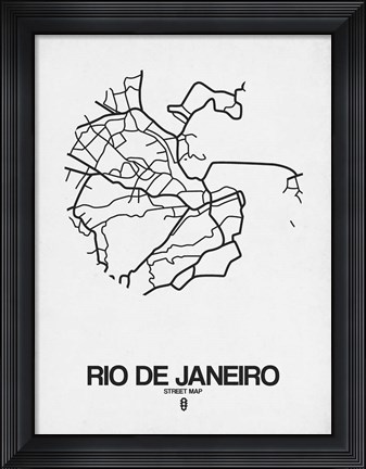 Framed Rio de Janeiro Street Map White Print