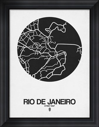 Framed Rio de Janeiro Street Map Black on White Print