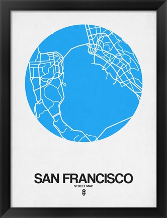Framed San Francisco Street Map Blue Print