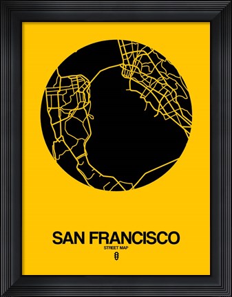 Framed San Francisco Street Map Yellow Print