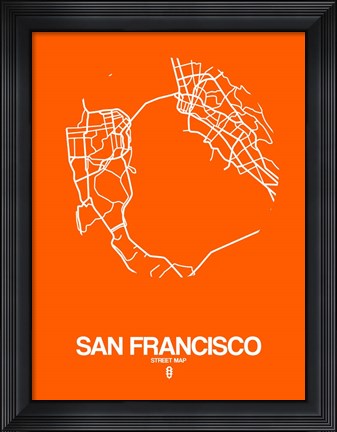 Framed San Francisco Street Map Orange Print