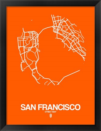 Framed San Francisco Street Map Orange Print