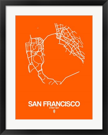 Framed San Francisco Street Map Orange Print