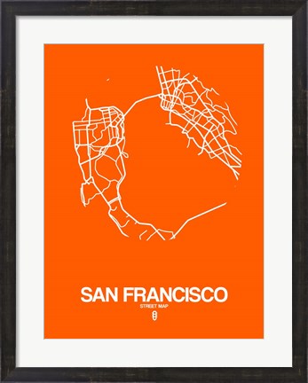 Framed San Francisco Street Map Orange Print